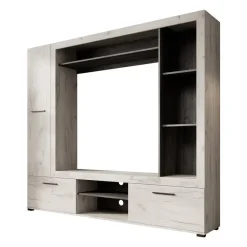 Meubella - Wandmeubel Loni - Wit eiken - Zwart eiken