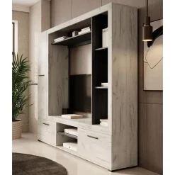 Meubella - Wandmeubel Loni - Wit eiken - Zwart eiken