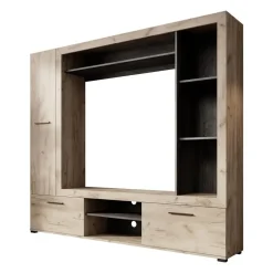 Meubella - Wandmeubel Loni - Grijs eiken - Zwart eiken