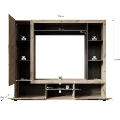 Meubella - Wandmeubel Loni - Grijs eiken - Zwart eiken