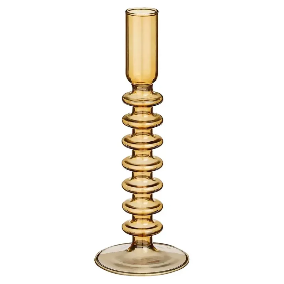 Mica Decorations Agios Kandelaar - H20 x Ø7,5 cm - Glas - Bruin