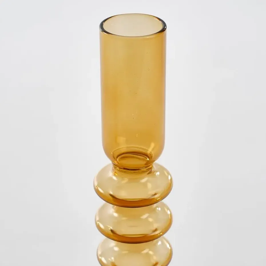 Mica Decorations Agios Kandelaar - H20 x Ø7,5 cm - Glas - Bruin