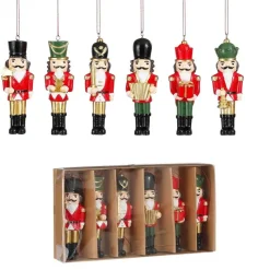 Mica Decorations Kerstornament Notenkraker - 6 Stuks - Polyester – Rood