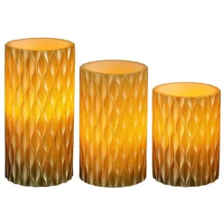 Mica Decorations LED stompkaarsen - 3x st- goud -10/12.5/15 cm