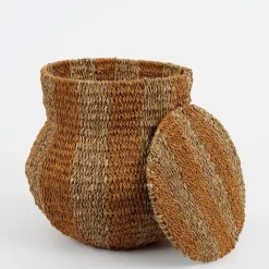 Mica Decorations Opbergmand met Deksel - H47 x Ø50 cm - Jute - Geel