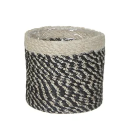Mica Decorations Plantenmand - naturel met zwart - rotan - 12 x 12 cm