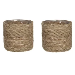 Mica Decorations Plantenpot - rotan - bruin - plantenmand - 12 x 12 cm