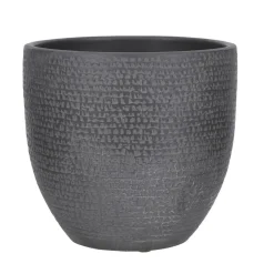 Mica Decorations Plantenpot - terra -zwart/grijs flakes -24x22 cm