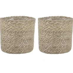 Mica Decorations Plantenpot - rotan - bruin - plantenmand - 14 x 14 cm