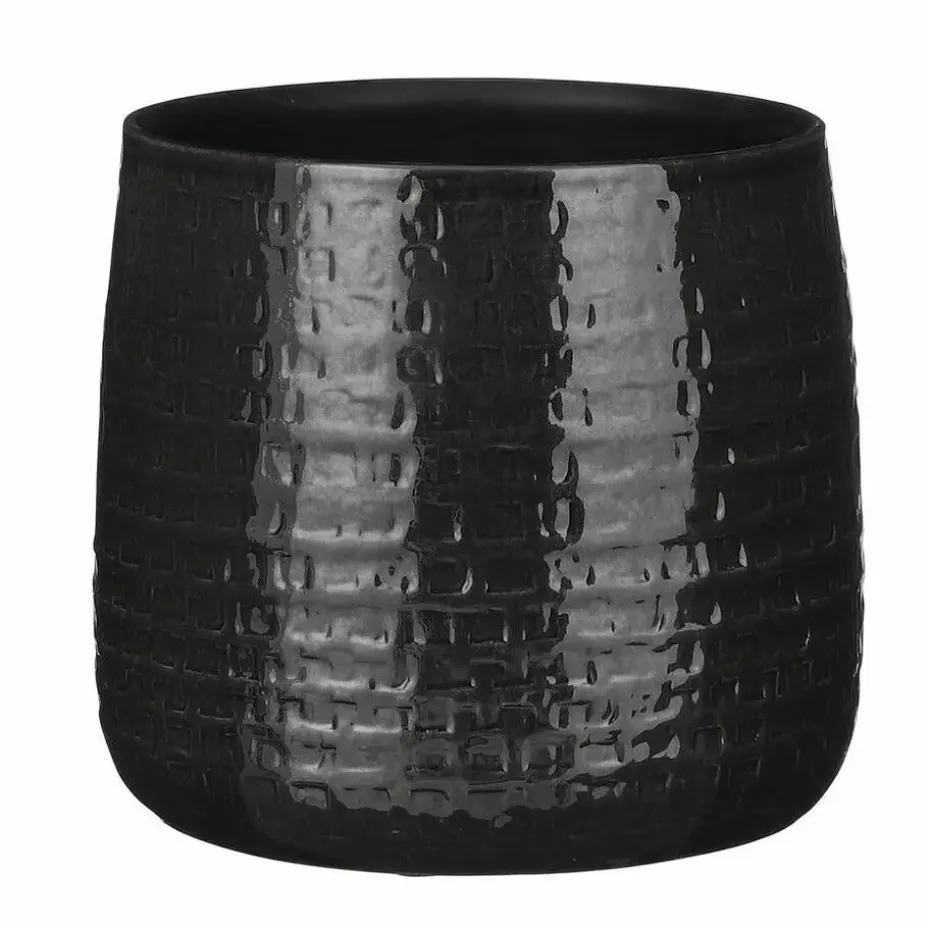 Mica Decorations Plantenpot/bloempot - Keramiek zwart - D24/H21 cm