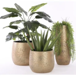 Mica Decorations Vaas - keramiek flakes motief goud - 17 x 35 cm