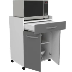 Microgolfkastje Eko met wieltjes - 2 deuren & 1 lade - hoogglans grijs