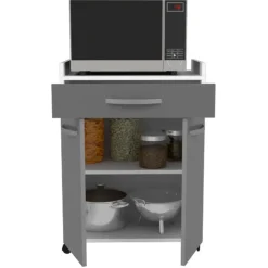 Microgolfkastje Eko met wieltjes - 2 deuren & 1 lade - hoogglans grijs