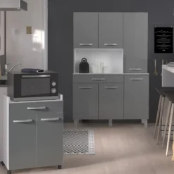 Microgolfkastje Eko met wieltjes - 2 deuren & 1 lade - hoogglans grijs