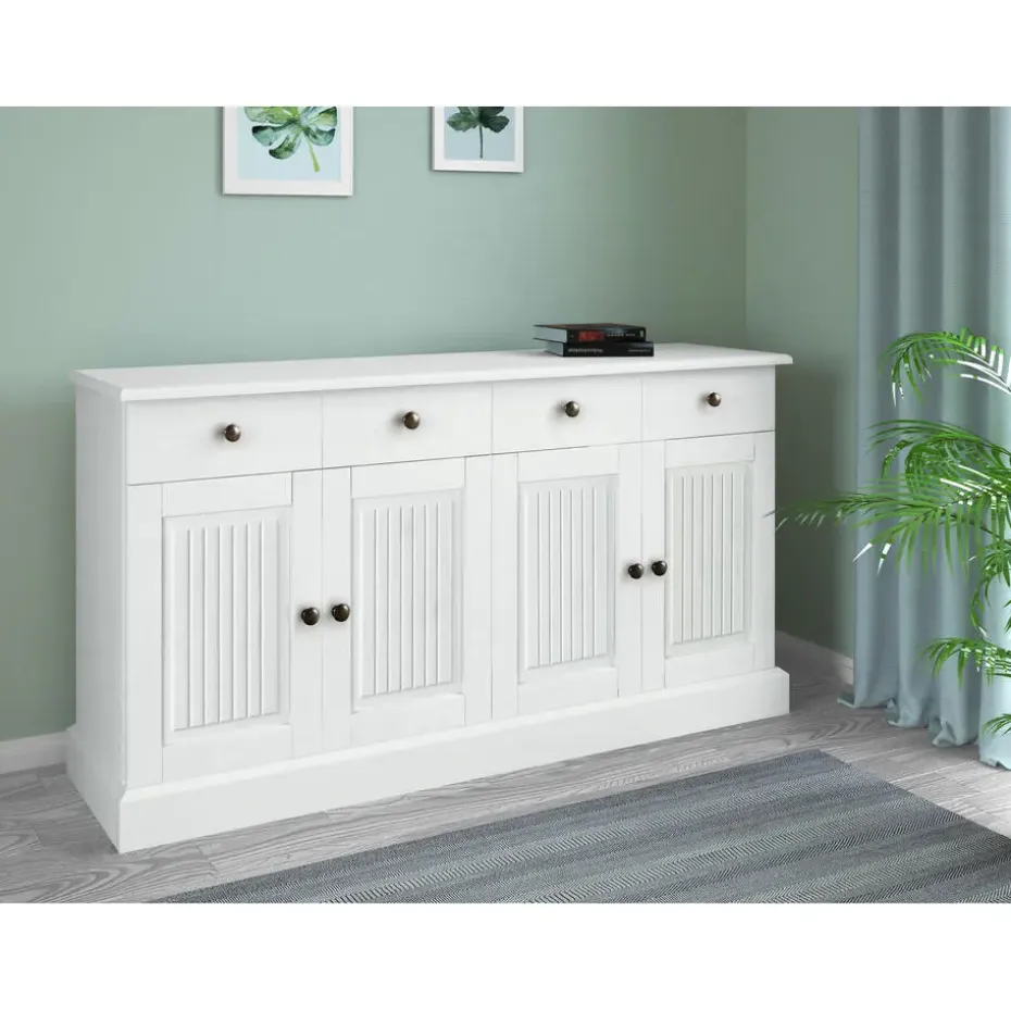 Mille - Dressoir met 4 deuren en 2 laden in wit gelakt grenen