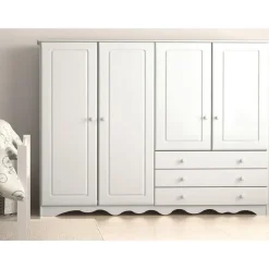 Minik - Kledingkast met 4 deuren en 3 laden en wit grenen