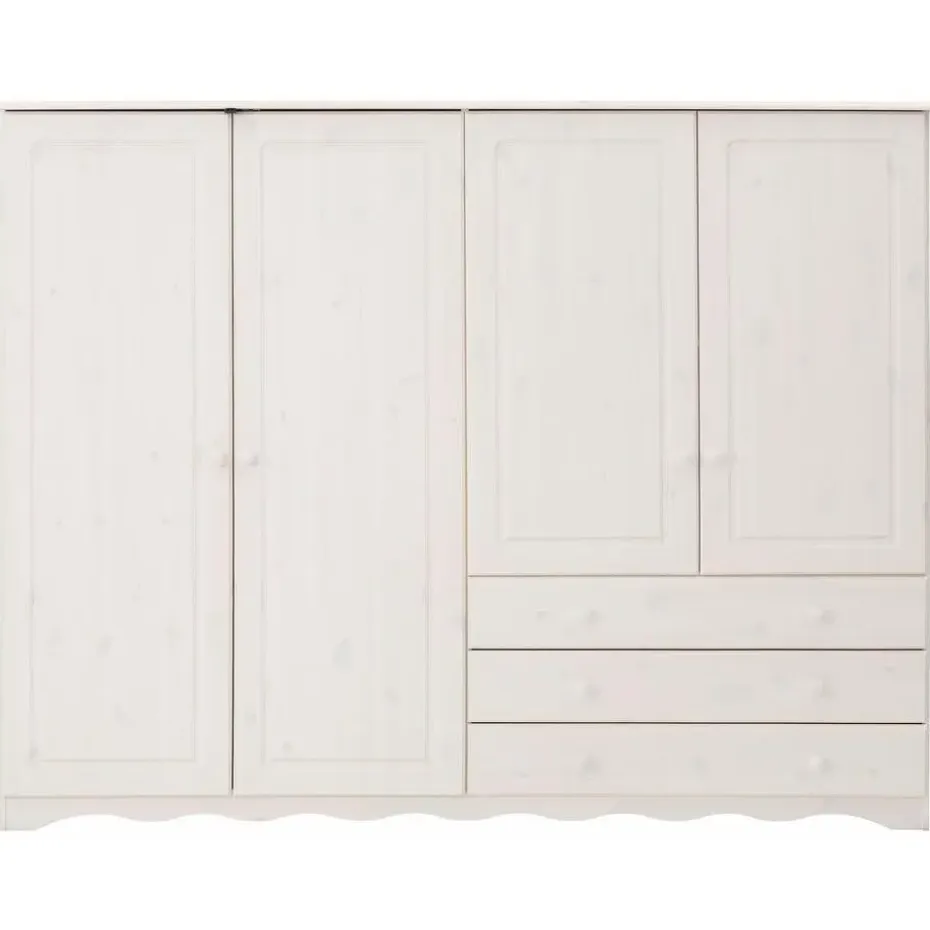 Minik - Kledingkast met 4 deuren en 3 laden en wit grenen