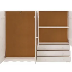 Minik - Kledingkast met 4 deuren en 3 laden en wit grenen