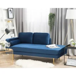 MIRAMAS - Chaise longue - Blauw - Linkerzijde - Fluweel