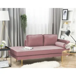 MIRAMAS - Chaise longue - Roze - Rechterzijde - Fluweel