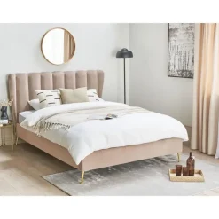 MIRIBEL - Tweepersoonsbed - Taupe - 140x200 - Fluweel