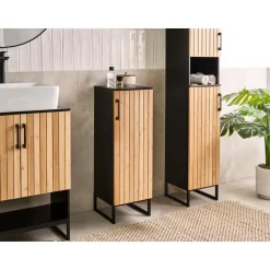 MISCANTI - Badkamerkast - Lichtbruin/Zwart - 30 x 90 cm - Bamboehout