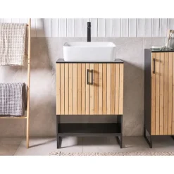 MISCANTI - Wastafelkast - Lichtbruin/Zwart - Bamboehout