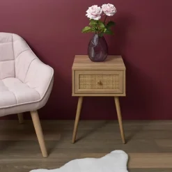 MISOU Nachtkastje Met Lade Set van 2 Rotan Webbing Hout