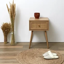 MISOU Nachtkastje Met Lade Rotan Webbing Hout