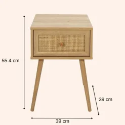 MISOU Nachtkastje Met Lade Rotan Webbing Hout