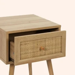 MISOU Nachtkastje Met Lade Rotan Webbing Hout