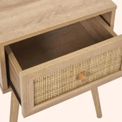 MISOU Nachtkastje Met Lade Rotan Webbing Hout