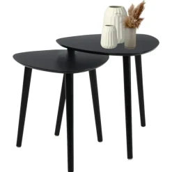 MISOU Salontafel Set van 2 Bijzettafel Diehoekig Zwart Bijzettafeltje