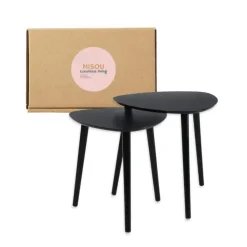 MISOU Salontafel Set van 2 Bijzettafel Diehoekig Zwart Bijzettafeltje