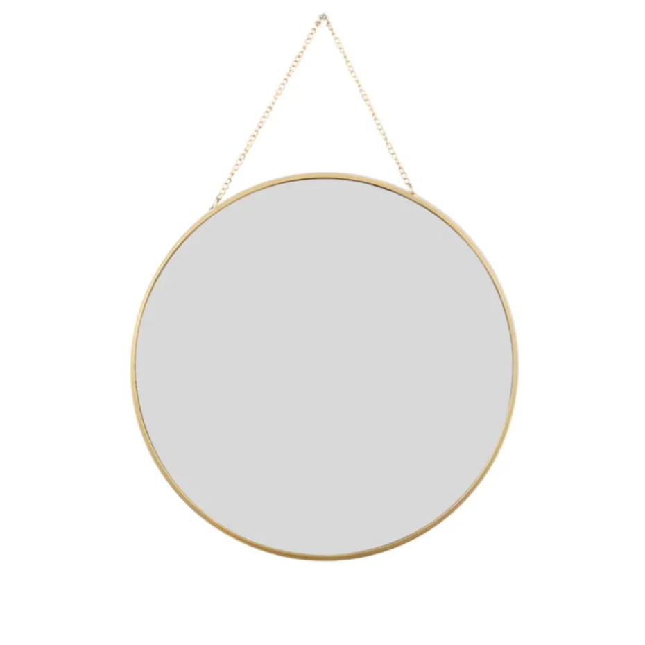 MISOU Spiegel Rond met Ophangketting Wandspiegel Goud Diameter 29 cm Glas