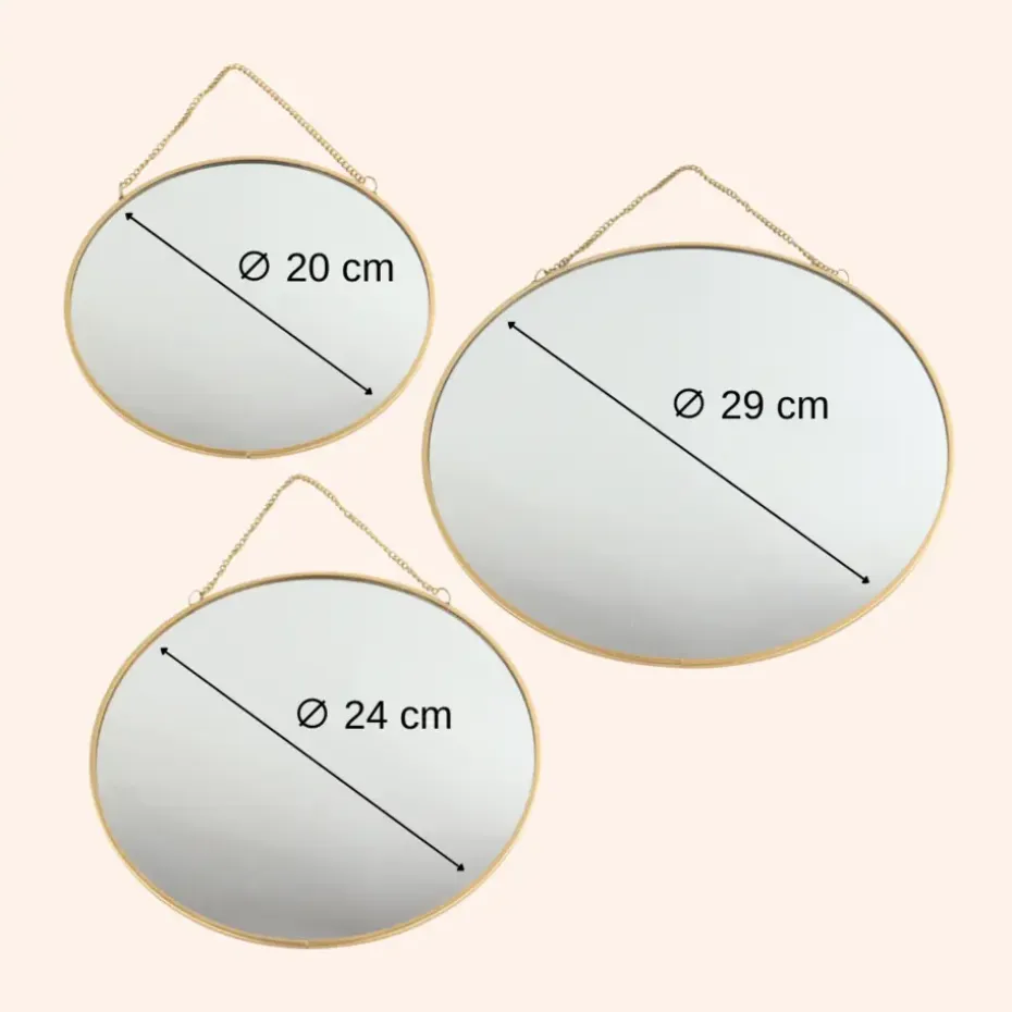 MISOU Spiegel Set van 3 Rond Goud Metaal Wandspiegel
