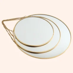 MISOU Spiegel Set van 3 Rond Goud Metaal Wandspiegel