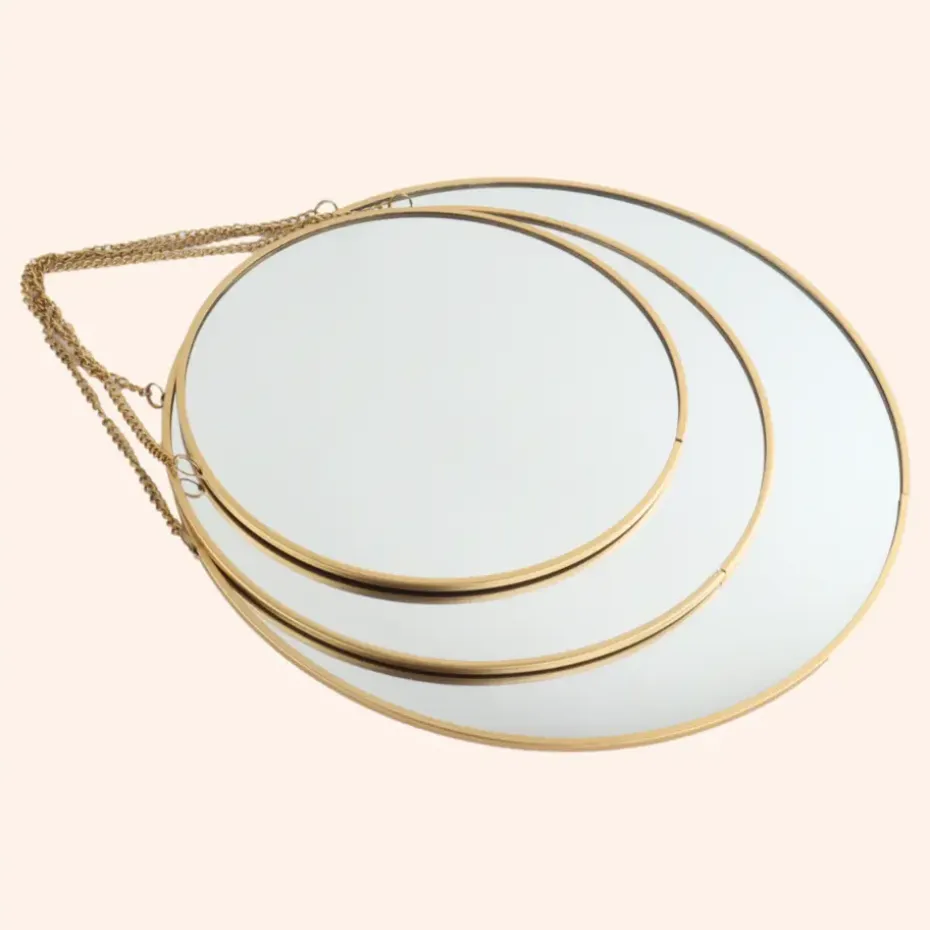 MISOU Spiegel Set van 3 Rond Goud Metaal Wandspiegel
