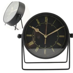 MISOU Tafelklok Zwart Metaal Goude Wijzerplaat 19cm