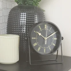 MISOU Tafelklok Zwart Metaal Goude Wijzerplaat 19cm