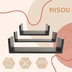 MISOU Zwarte Wandplanken Fotoplank Keuken Woonkamer Zwevend Muurplank 3 Maten