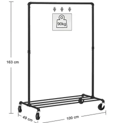 Mobiel kledingrek - 1 rail - zwart