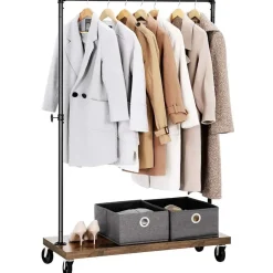 Mobiel kledingrek - rustiek heavy-duty - 1 rail - industrieel design - bruin