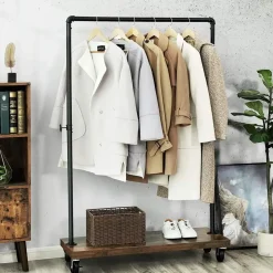Mobiel kledingrek - rustiek heavy-duty - 1 rail - industrieel design - bruin