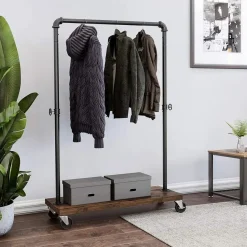 Mobiel kledingrek - rustiek heavy-duty - 1 rail - industrieel design - bruin