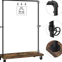 Mobiel kledingrek - rustiek heavy-duty - 1 rail - industrieel design - bruin