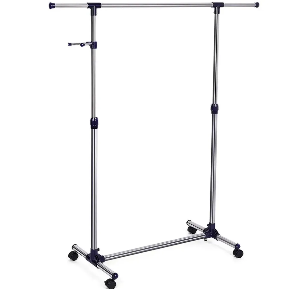 Mobiel kledingrek - verstelbaar - 1 rail en 2 haken - 87x165x44 cm - zilvergrijs