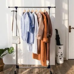 Mobiel kledingrek - verstelbaar - 1 rail en 2 haken - 87x165x44 cm - zilvergrijs