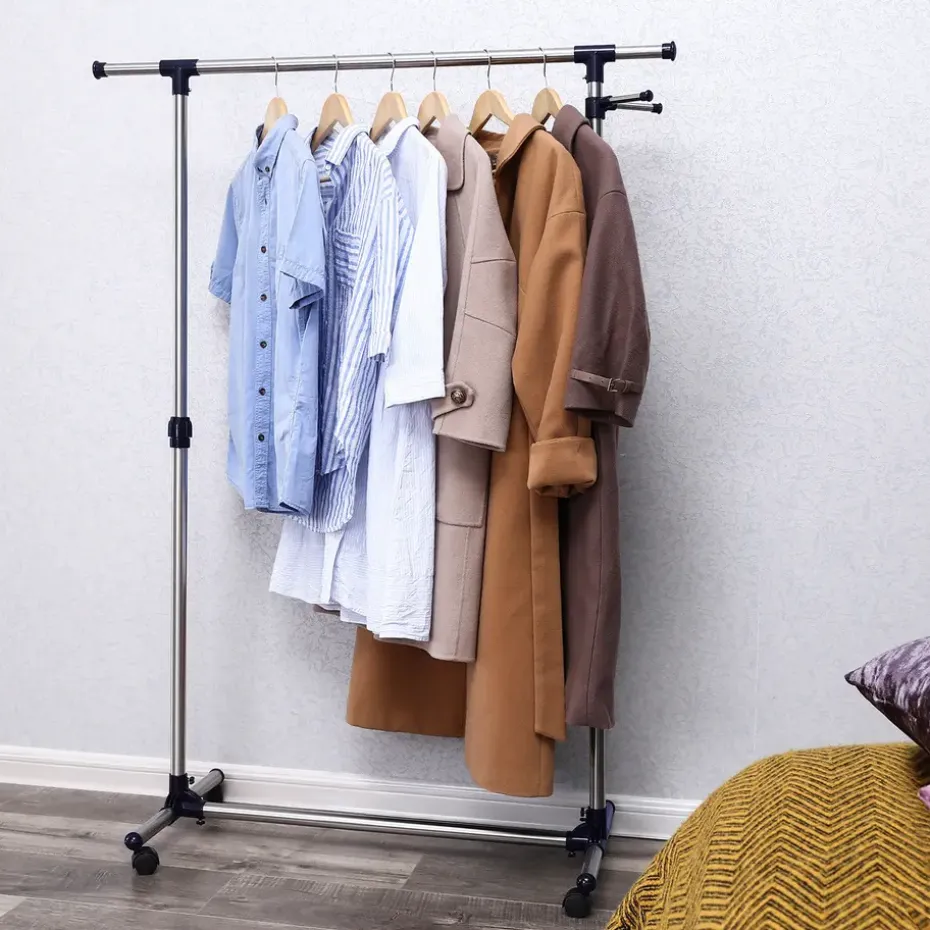 Mobiel kledingrek - verstelbaar - 1 rail en 2 haken - 87x165x44 cm - zilvergrijs