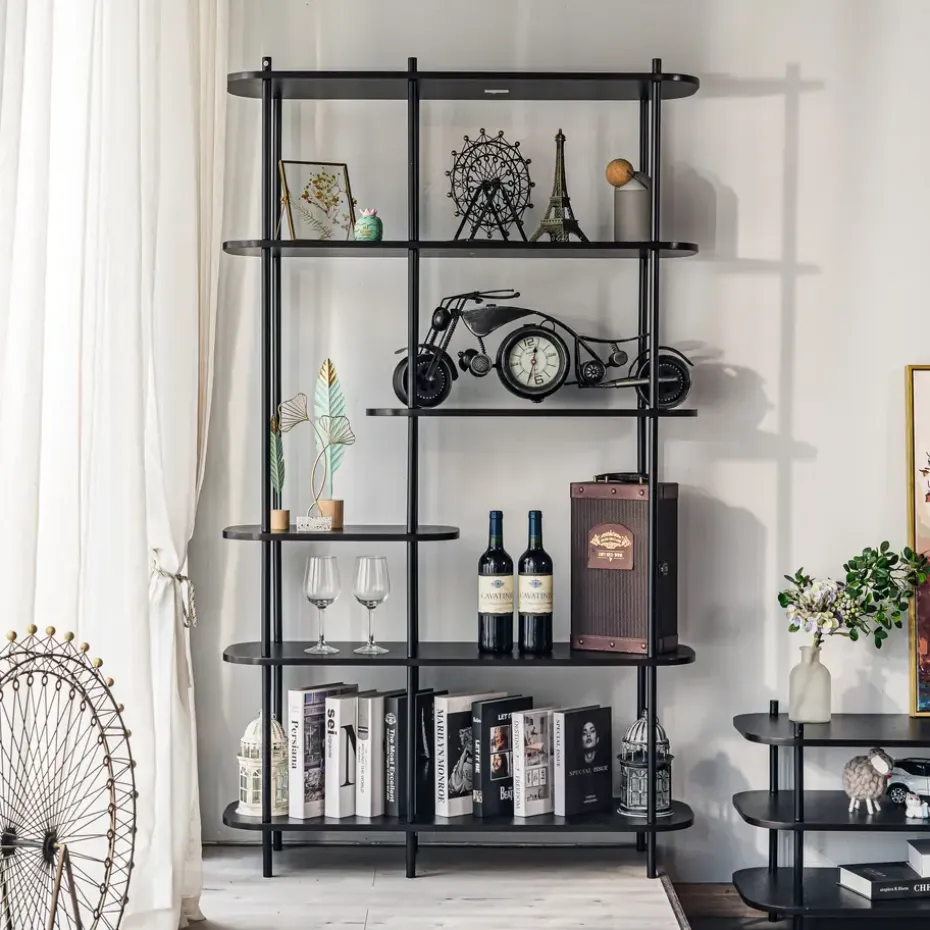 Moderne etagère van metaal en zwart hout